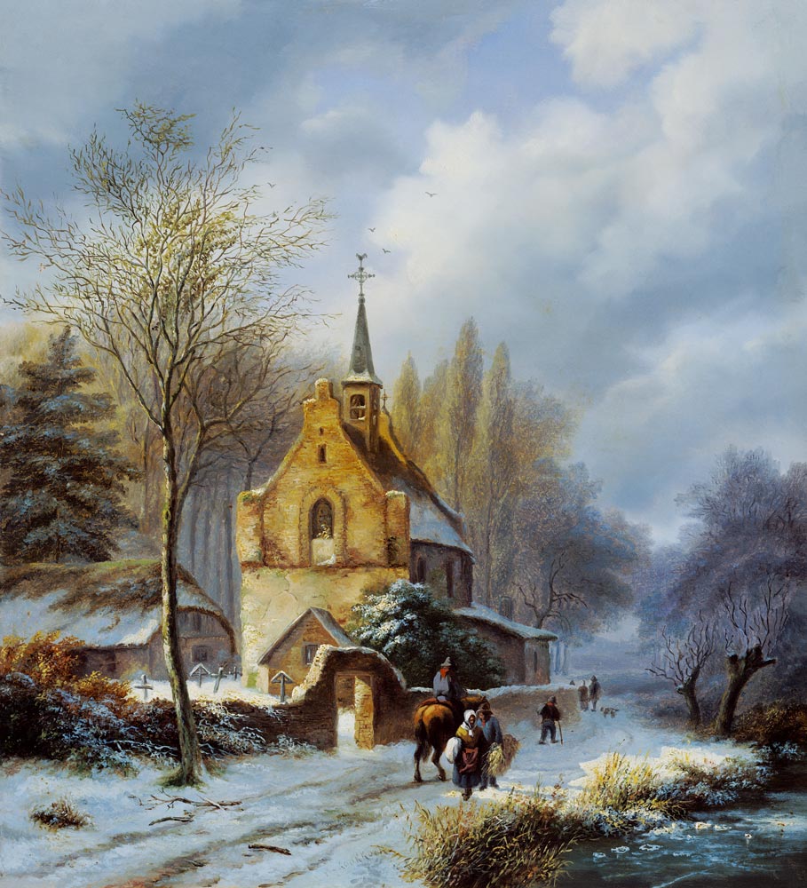 Paysage d'hiver à une église à Barend Cornelisz Koekkoek