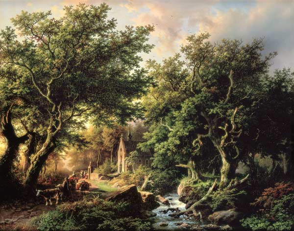 A Wooded landscape with a chapel à Barend Cornelisz Koekkoek