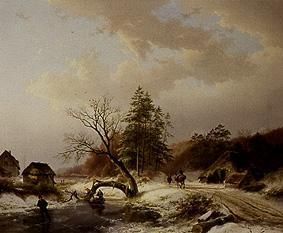 Paysage d'hiver avec des ramasseurs de brousaille à Barend Cornelisz Koekkoek
