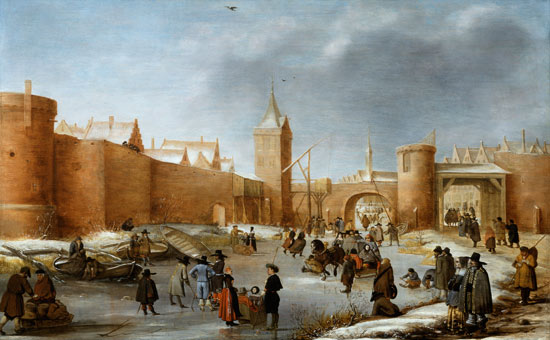 Skaters and Kolf Players Outside the City Walls of Kampen à Barent Avercamp