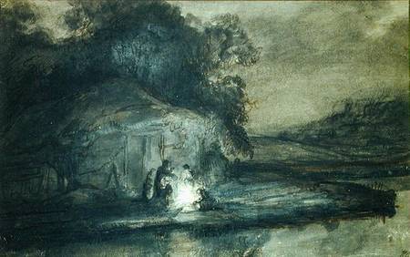 Nocturnal landscape with a river and shepherds à Barent Fabritius