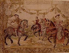 Johann comte des Nassau avec son épouse, ainsi que ses soeur et belle -soeur à cheval