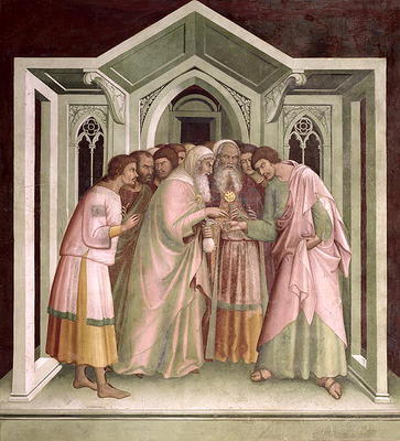 Judas Receiving Payment for his Betrayal, from a series of Scenes of the New Testament (fresco) à Barna  da Siena
