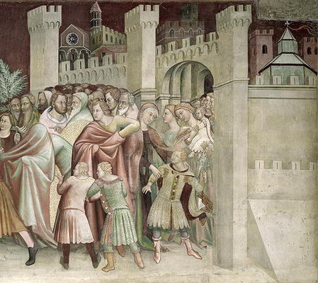 The Crowd at the Entrance to Jerusalem, from a series of Scenes of the New Testament (fresco) à Barna  da Siena