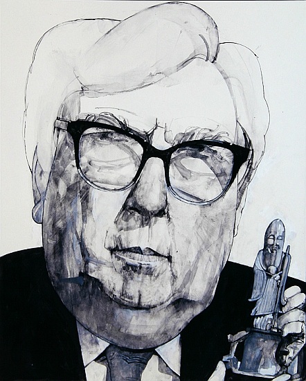 Portrait of Arthur Negus, illustration for The Listener, 1970s à Barry  Fantoni