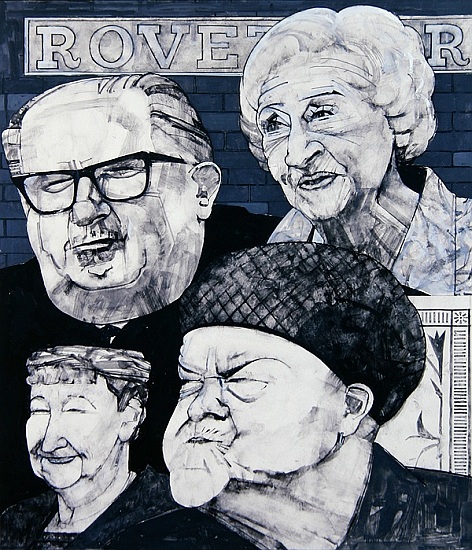 Portrait of four characters from Coronation Street, illustration for The Listener, 1970s à Barry  Fantoni