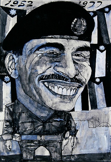 Portrait of King Hussein of Jordan, illustration for The Sunday Times, 1970s à Barry  Fantoni