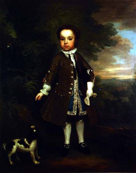 Portrait of a small boy with a spaniel and a parrot à Bartholomew Dandridge