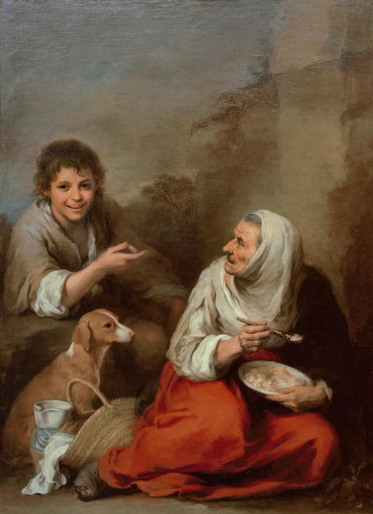 Boy teasing an old woman à Bartolomé Esteban Perez Murillo