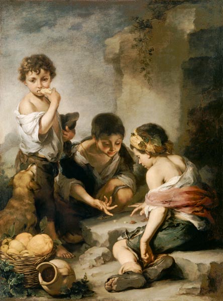 Jeunes mendiants avec le jeu de cube à Bartolomé Esteban Perez Murillo