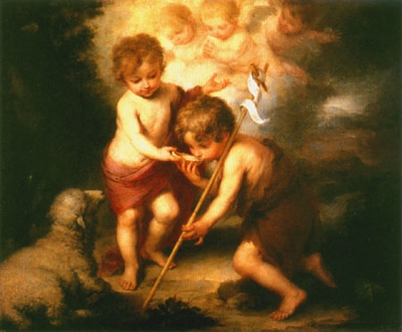 l'enfant de Christ rafraêchit l'enfant Jean à Bartolomé Esteban Perez Murillo