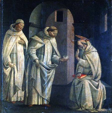 Scenes from the Life of St. Benedict: St. Benedict blessing the cup of poison which shatters, predel à Bartolomeo  di Giovanni