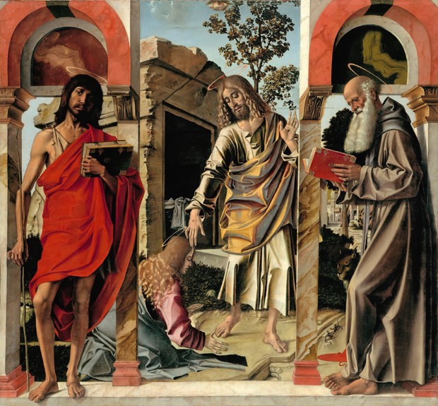 Resurrected Christ with Mary Magdalen and Saints John the Baptist and Jerome à Bartolomeo Montagna