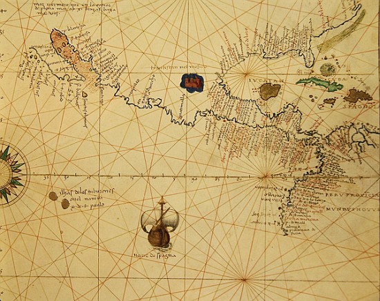 Central America, from an Atlas of the World in 33 Maps, Venice, 1st September 1553(detail from 33096 à Battista Agnese