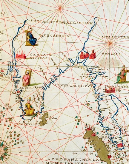 India and Malaysia, from an Atlas of the World in 33 Maps, Venice, 1st September 1553(detail from 33 à Battista Agnese