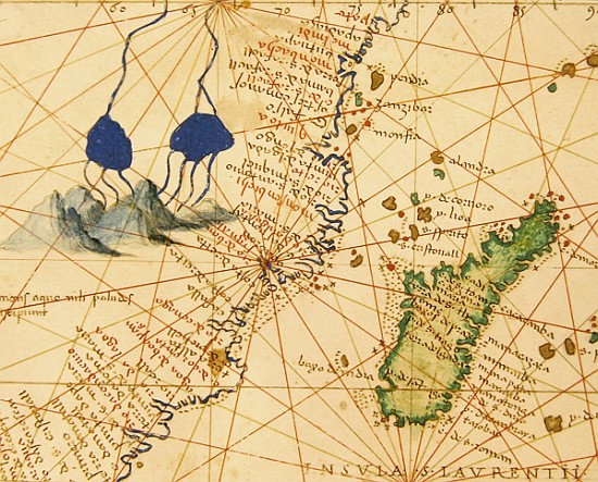 Madagascar, from an Atlas of the World in 33 Maps, Venice, 1st September 1553(detail from 330955) à Battista Agnese