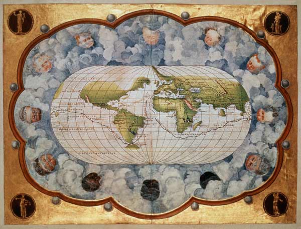 Map tracing Magellan''s world voyage, once owned Charles V, 1545  (see also 63417) à Battista Agnese