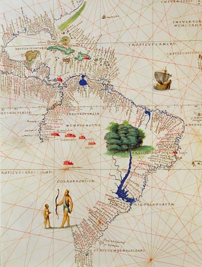 South America, from an Atlas of the World in 33 Maps, Venice, 1st September 1553(detail from 330959) à Battista Agnese