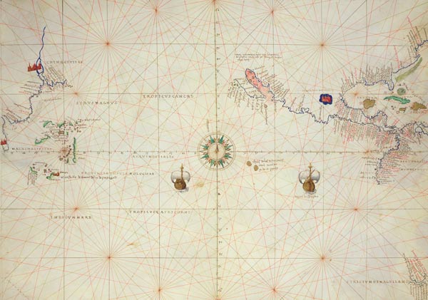 The Pacific Ocean, from an Atlas of the World in 33 Maps, Venice, 1st September 1553(see also 330962 à Battista Agnese
