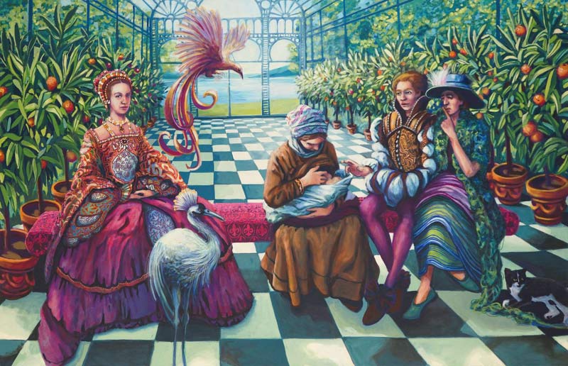 In der Orangerie: Königin von England, Bauernmädchen, Orlando und Virginia Woolf à Beate Blankenhorn