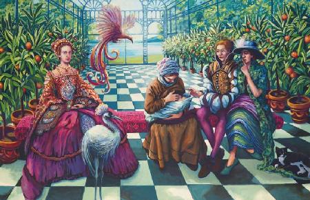 In der Orangerie: Königin von England, Bauernmädchen, Orlando und Virginia Woolf