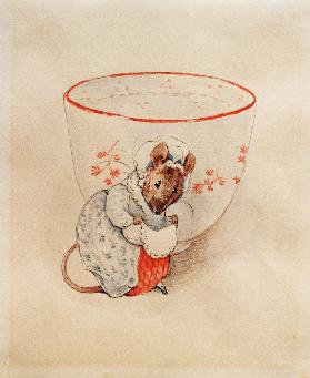 Frau Maus macht einen Knicks vor einer Teetasse