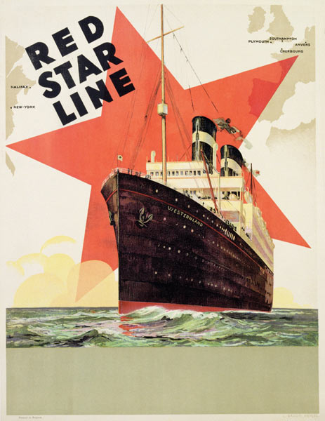 Poster advertising the Red Star Line, printed by L. Gaudio, Anvers à École Belge, (20ème siècle)