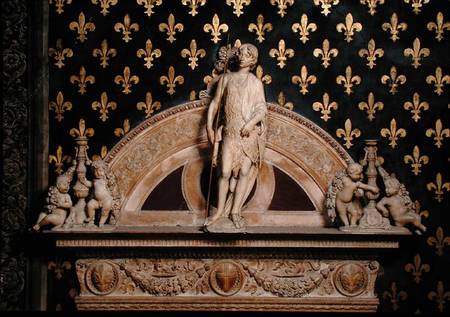 St. John the Baptist flanked by two candlesticks, from a door frame in the Sala dei Gigli à Benedetto  da Maiano