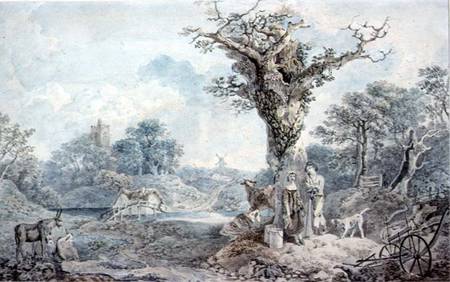 Landscape with Figures and cattle à Benjamin Barker