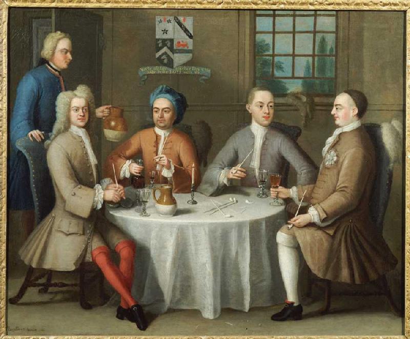 Image de groupe avec Sir Thomas Sebright, Sir John Bland et deux amis à Benjamin Ferrers