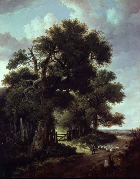 Landscape with young shepherd boy à Benjamin Williams Leader