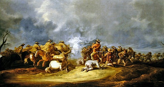 A Calvary Charge: mounted troops attacking a musket block à Benjamin Gerritsz. Cuyp