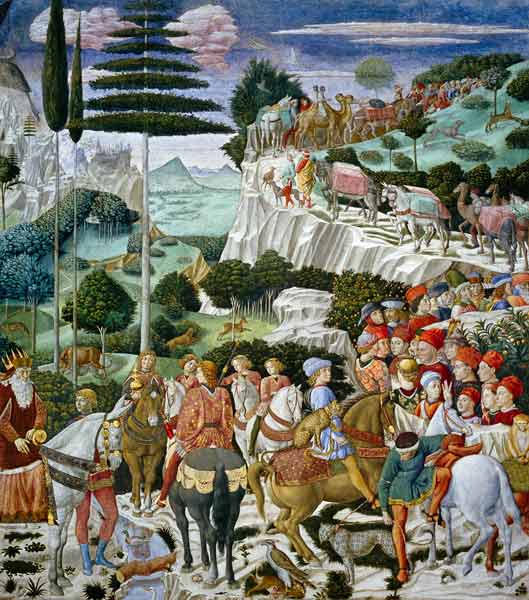 The Journey of the Magi to Bethlehem, the left hand wall of the chapel à Benozzo Gozzoli