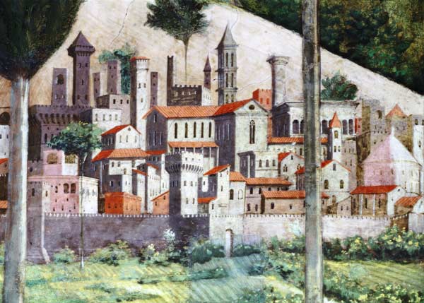 Medieval town, detail from the Journey of the Magi cycle in the chapel à Benozzo Gozzoli