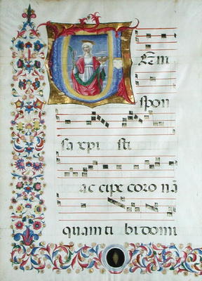 Historiated initial 'V' depicting St. Agatha (vellum) à Benvenuto  di Giovanni