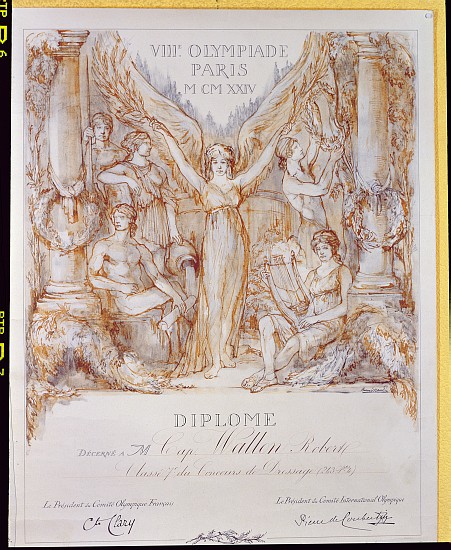 Diploma award from the VIII Olympiad, held in Paris à Bernard Naudin