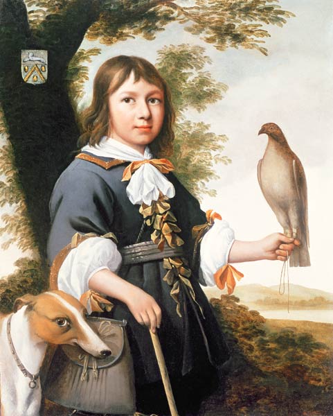 Boy with a falcon and a greyhound à Bernard Vaillant