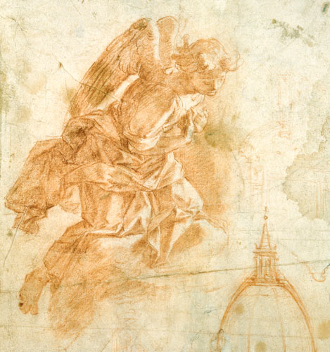 Suspended angel and architectural sketch à Bernardino Barbatelli Poccetti