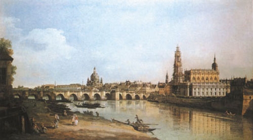 Vue de Dresde, depuis Neustadt, avec l'église Notre-Dame à Bernardo Bellotto