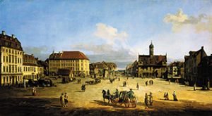 Le marché dans la ville de Dresde à Bernardo Bellotto