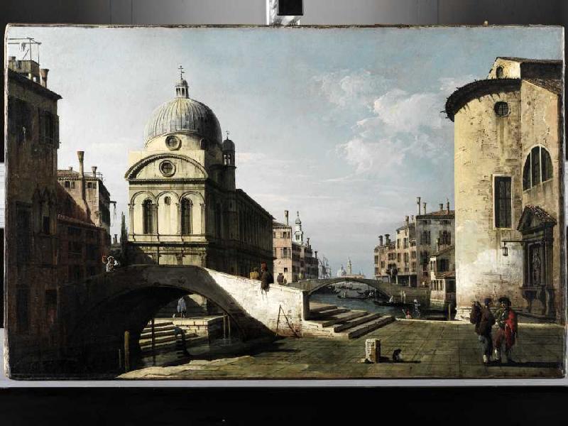 Venezianisches Capriccio mit Ansicht von Santa Maria dei Miracoli à Bernardo Bellotto