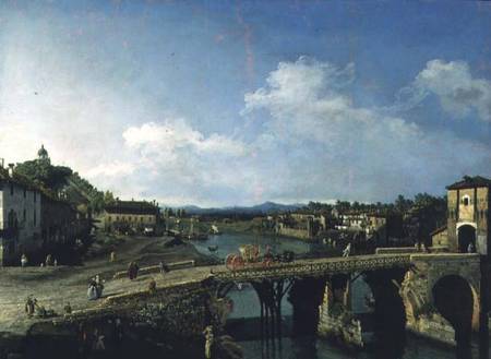 View of an Old Bridge Over the River Po, Turin à Bernardo Bellotto