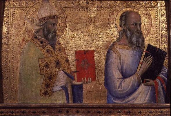 Saint Gregory the Great (c.540-604) and unidentifiable saint (tempera on panel) à Bernardo Daddi