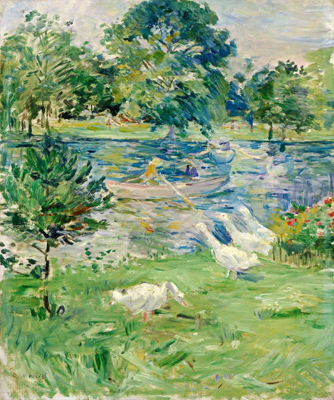 Fille dans un bateau avec des oies à Berthe Morisot