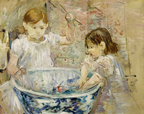 Enfants jouant avec la bassine à Berthe Morisot