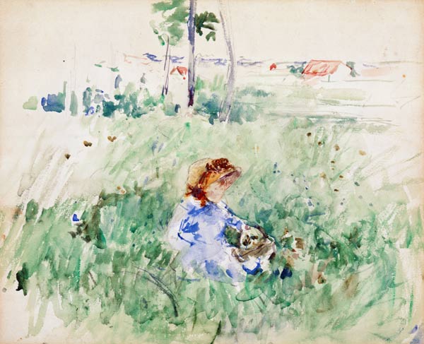 Young Girl Seated on the Lawn à Berthe Morisot