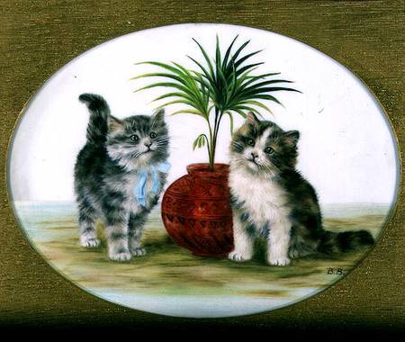 Kittens by a Palm in a Bowl à Betsy Bamber