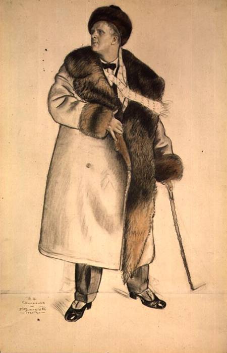 Portrait of the Opera Singer Feodor Ivanovich Chaliapin (1873-1938) 1920-21 (charcoal & w/c on paper à Boris Michailowitsch Kustodiew
