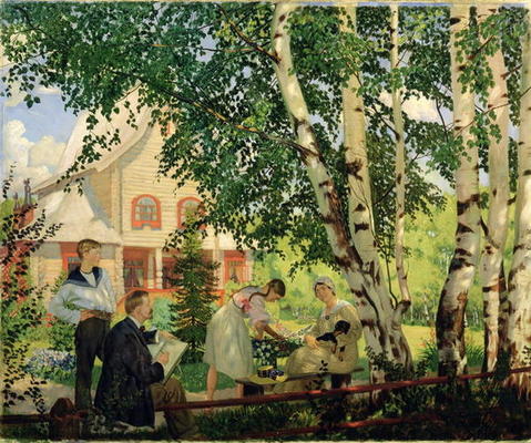 At Home, 1914-18 (oil on canvas) à Boris Mikhailovich Kustodiev
