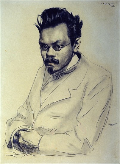 Portrait of Alexei M. Remizov, 1907 (coal and pastel on paper) à Boris Mikhailovich Kustodiev